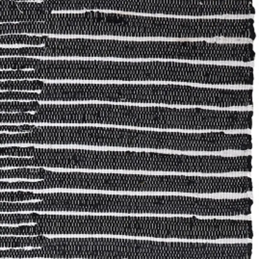 Black and White Striped Hand Woven Area Rug With Fringe Photo 5