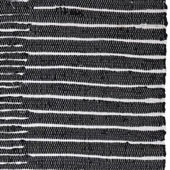 Black and White Striped Hand Woven Area Rug With Fringe Photo 5