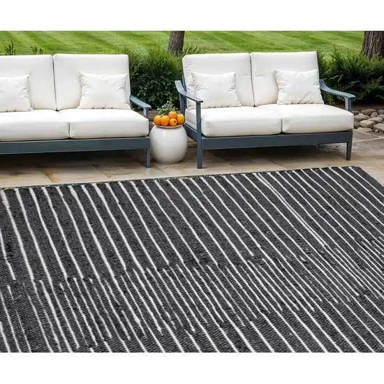 Black and White Striped Hand Woven Area Rug With Fringe Photo 1