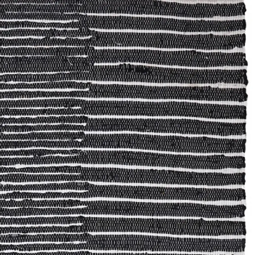 Black and White Striped Hand Woven Area Rug With Fringe Photo 4