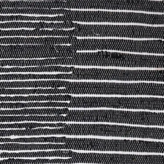 Black and White Striped Hand Woven Area Rug With Fringe Photo 7