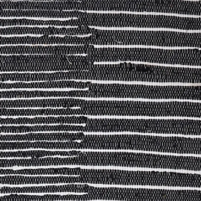 Black and White Striped Hand Woven Area Rug With Fringe Photo 7
