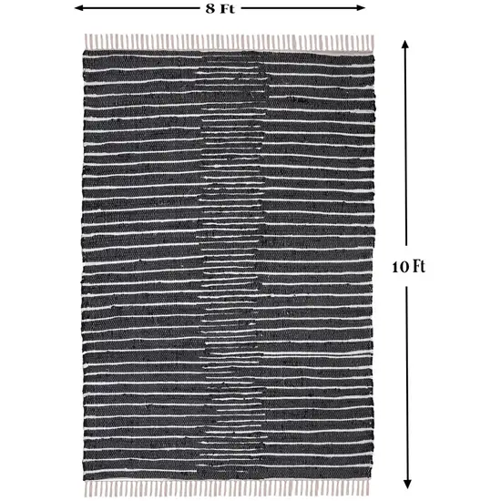 Black and White Striped Hand Woven Area Rug With Fringe Photo 8