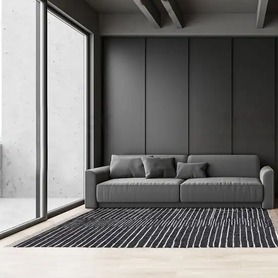 Black and White Striped Hand Woven Area Rug With Fringe Photo 6