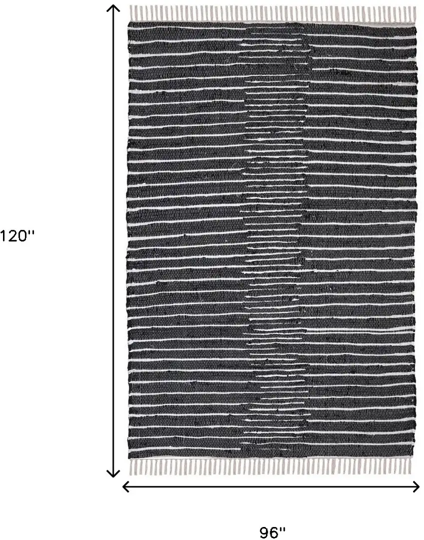 Black and White Striped Hand Woven Area Rug With Fringe Photo 3