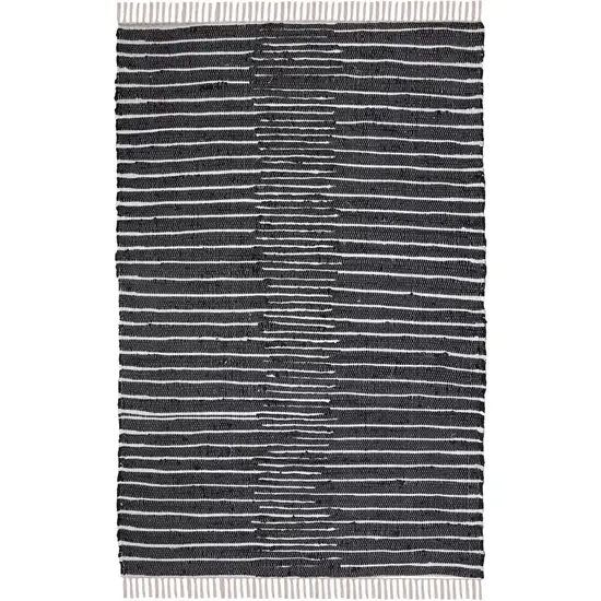 Black and White Striped Handmade Indoor Outdoor Area Rug Photo 4