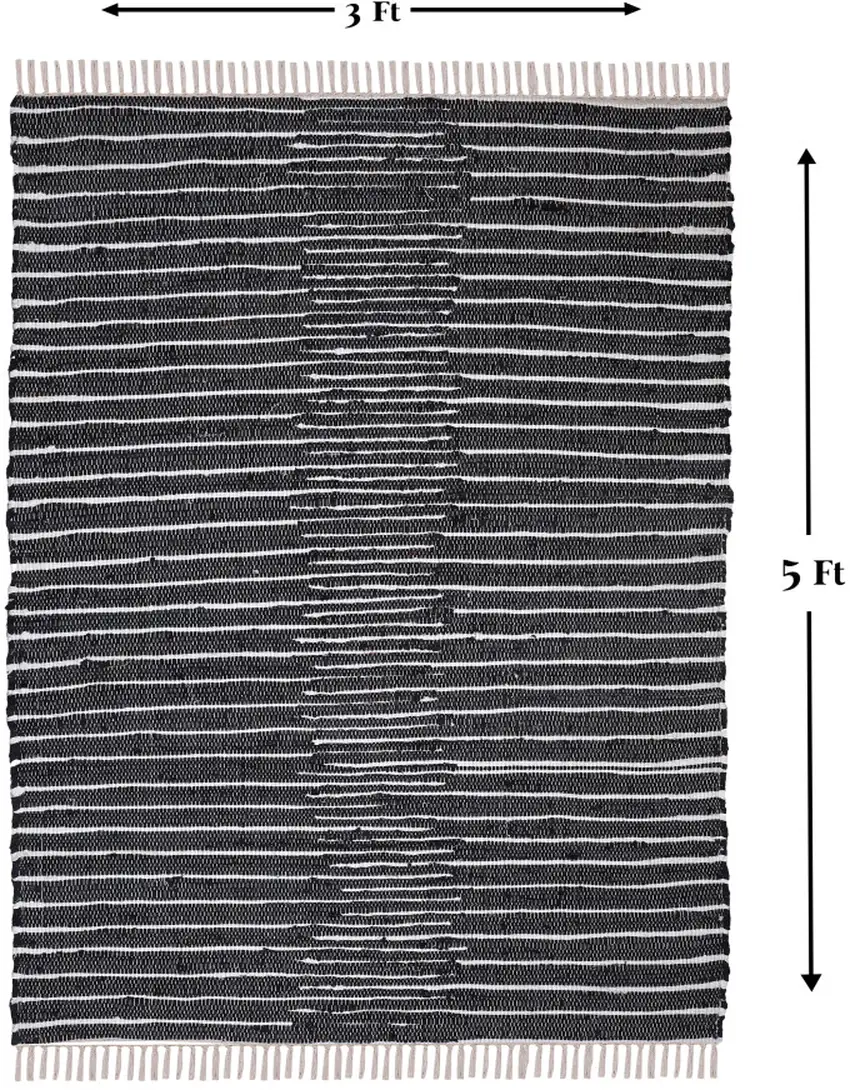 Black and White Striped Handmade Indoor Outdoor Area Rug Photo 7