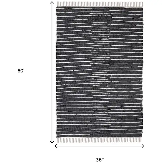 Black and White Striped Handmade Indoor Outdoor Area Rug Photo 3
