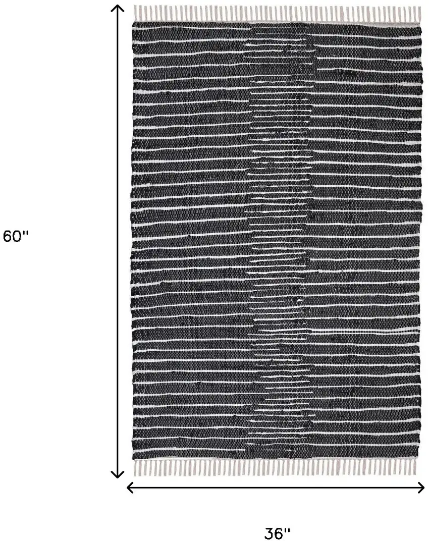 Black and White Striped Handmade Indoor Outdoor Area Rug Photo 3