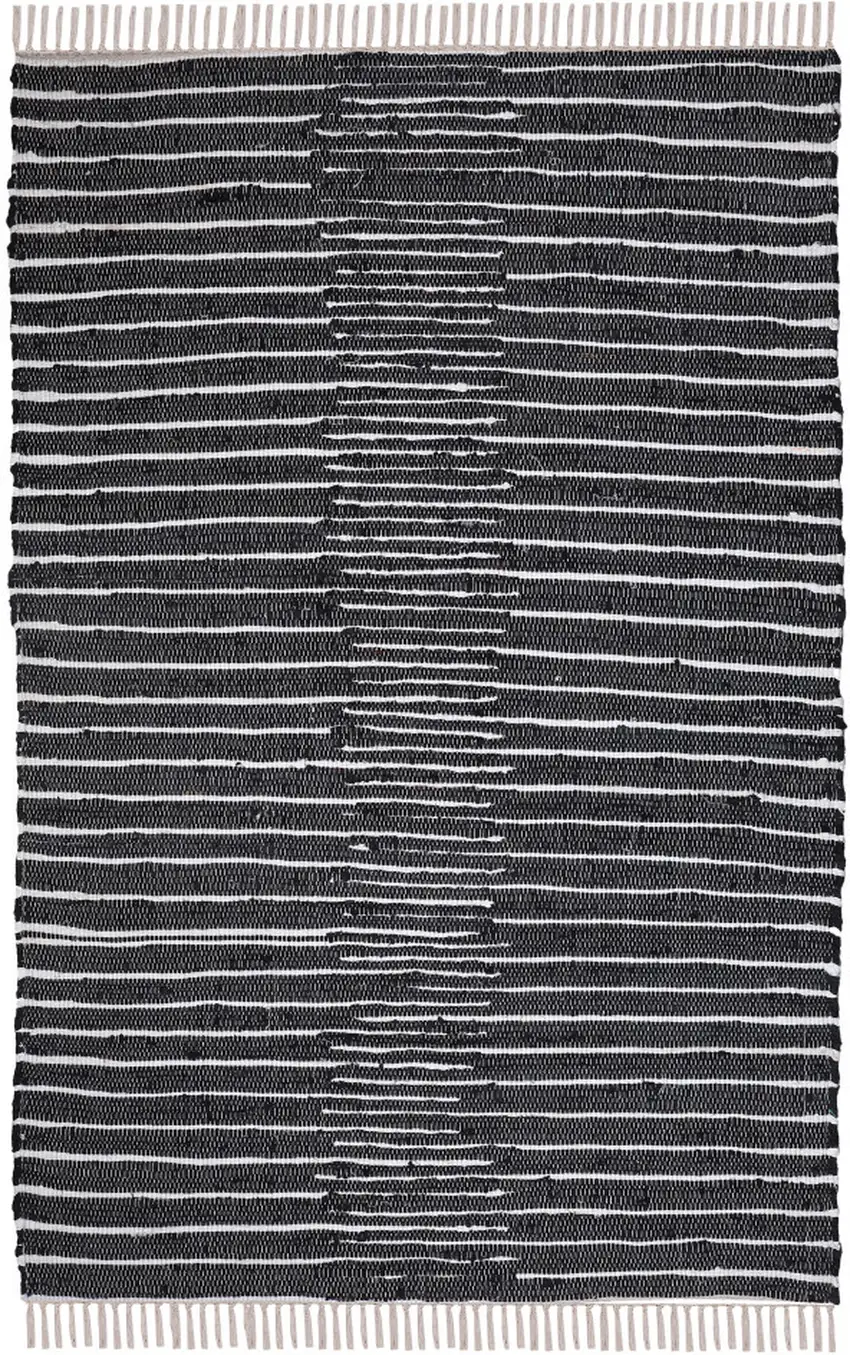 Black and White Striped Handmade Indoor Outdoor Area Rug Photo 5