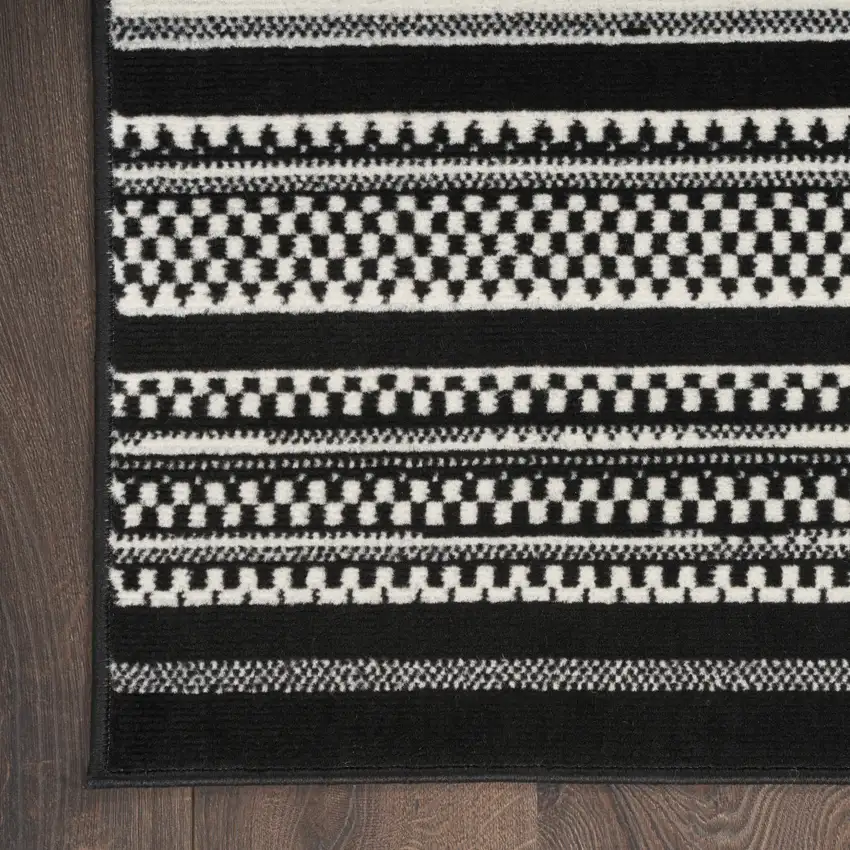 Black and White Striped Power Loom Area Rug Photo 4