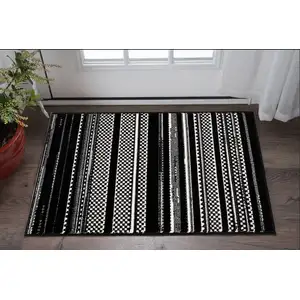 Photo of Black and White Striped Power Loom Area Rug