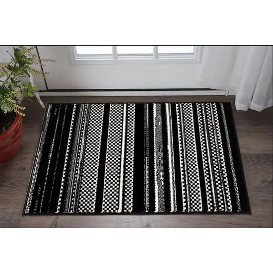 Black and White Striped Power Loom Area Rug Photo 1