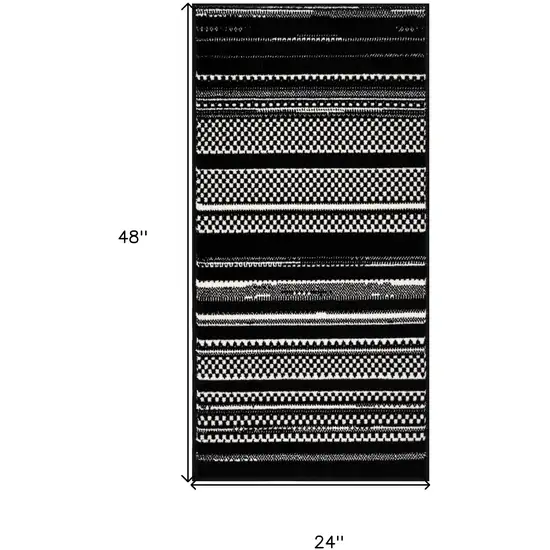 Black and White Striped Power Loom Area Rug Photo 3