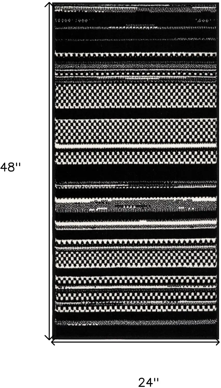 Black and White Striped Power Loom Area Rug Photo 3