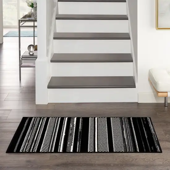 Black and White Striped Power Loom Area Rug Photo 5