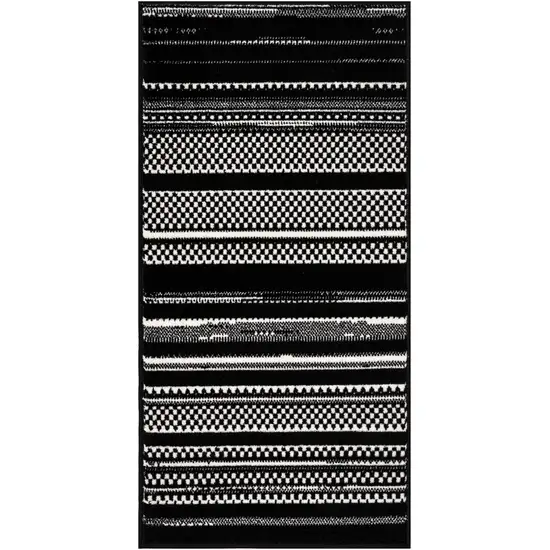 Black and White Striped Power Loom Area Rug Photo 2