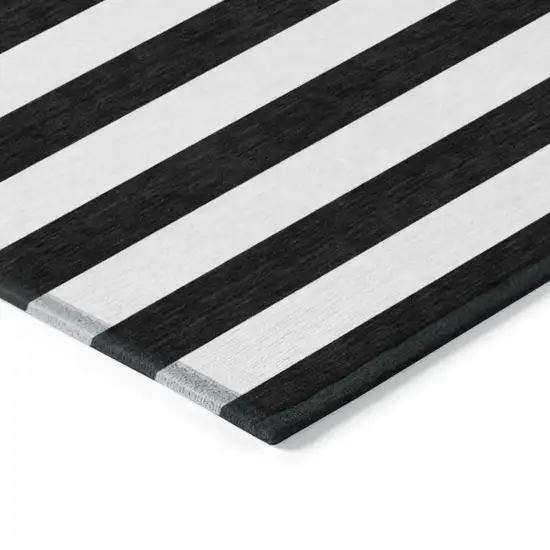 Black and White Striped Washable Indoor Outdoor Area Rug Photo 4