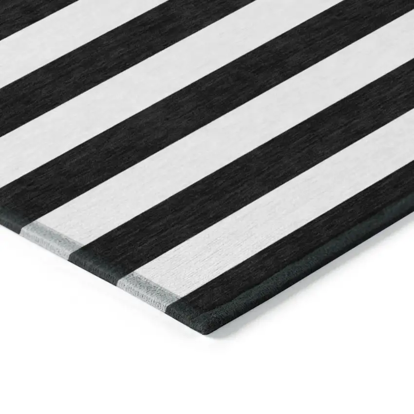 Black and White Striped Washable Indoor Outdoor Area Rug Photo 4