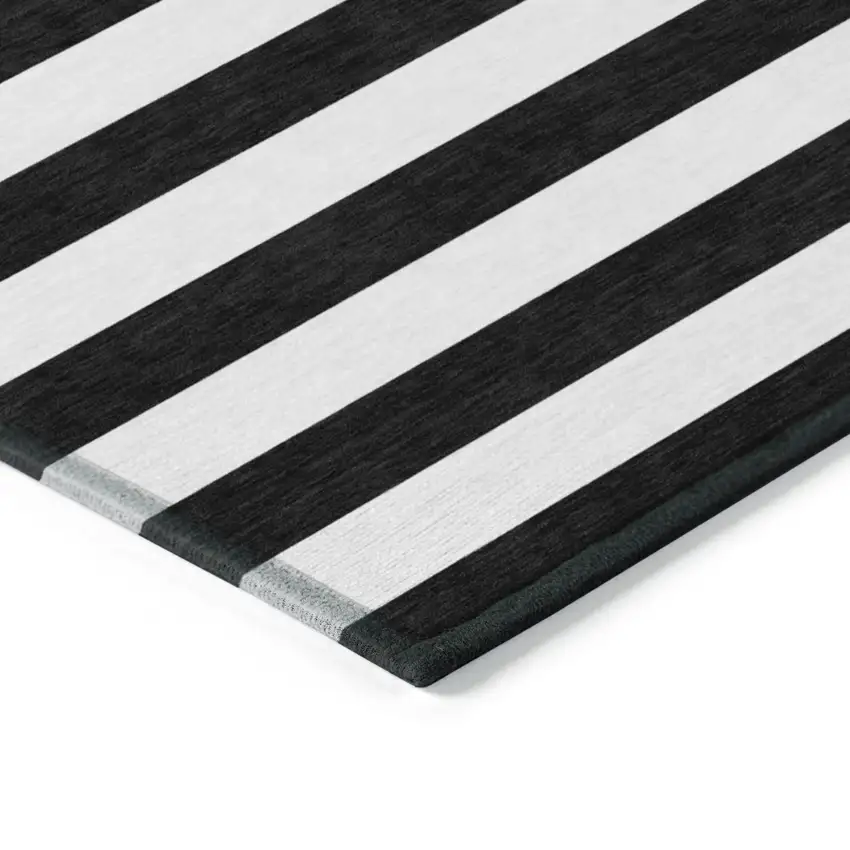 Black and White Striped Washable Indoor Outdoor Area Rug Photo 4