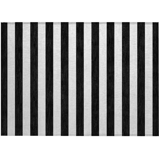 Black and White Striped Washable Non Skid Indoor Outdoor Area Rug Photo 2