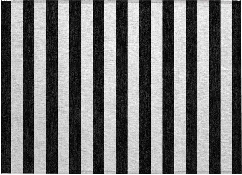 Black and White Striped Washable Non Skid Indoor Outdoor Area Rug Photo 2