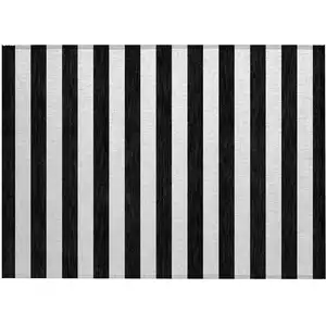 Photo of Black and White Striped Washable Non Skid Indoor Outdoor Area Rug