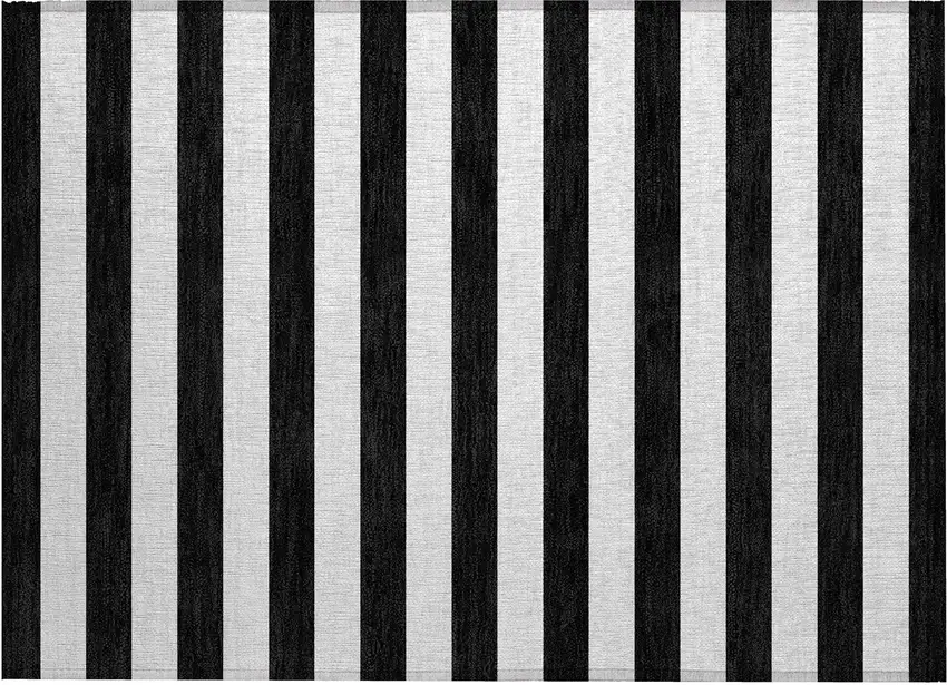 Black and White Striped Washable Non Skid Indoor Outdoor Area Rug Photo 2