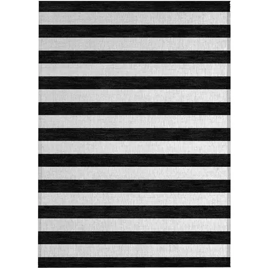 Black and White Striped Washable Indoor Outdoor Area Rug Photo 2