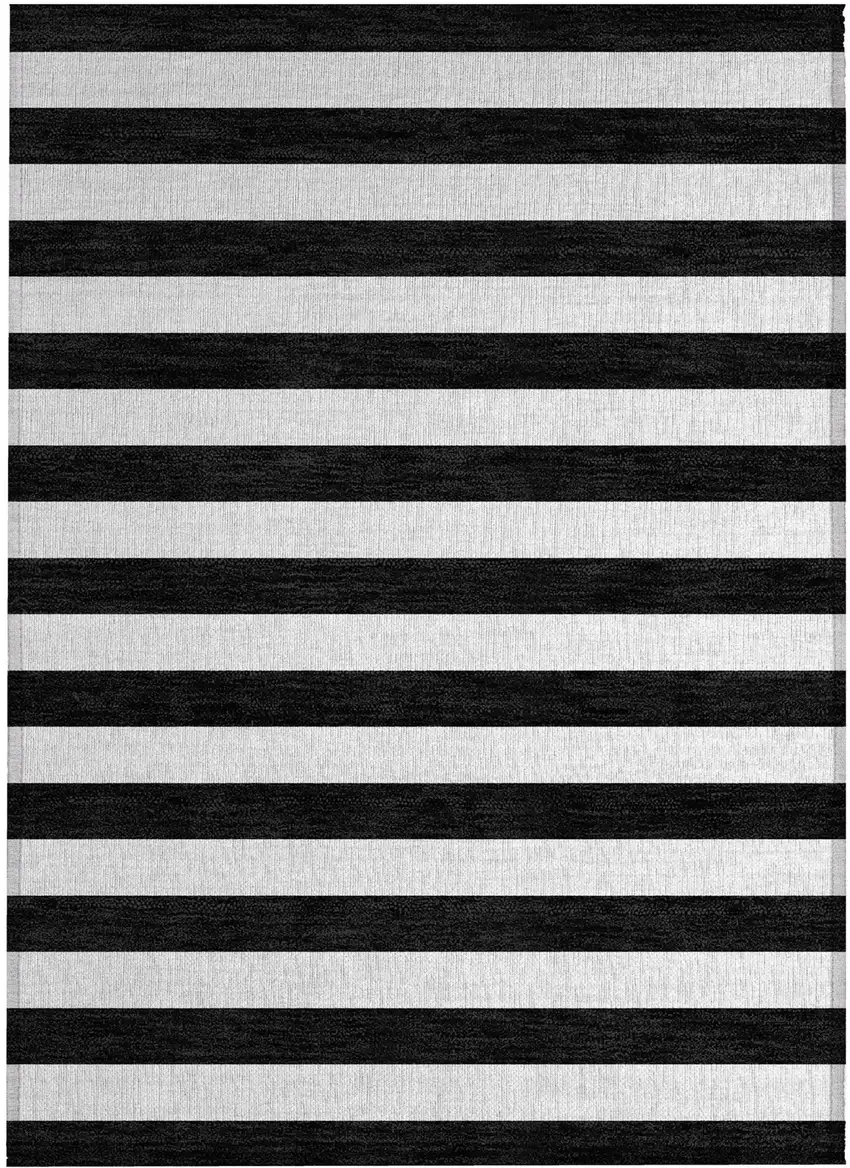 Black and White Striped Washable Indoor Outdoor Area Rug Photo 2