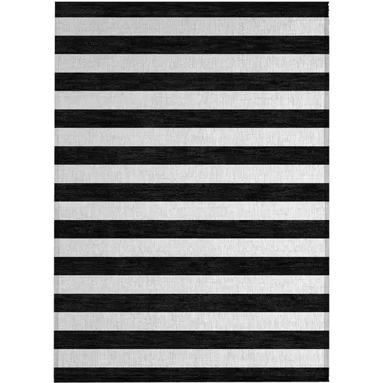 Black and White Striped Washable Indoor Outdoor Area Rug Photo 2