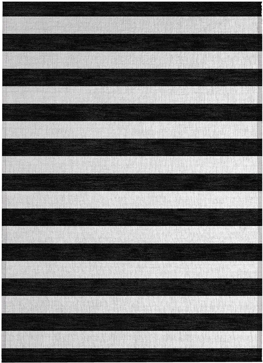 Black and White Striped Washable Indoor Outdoor Area Rug Photo 2