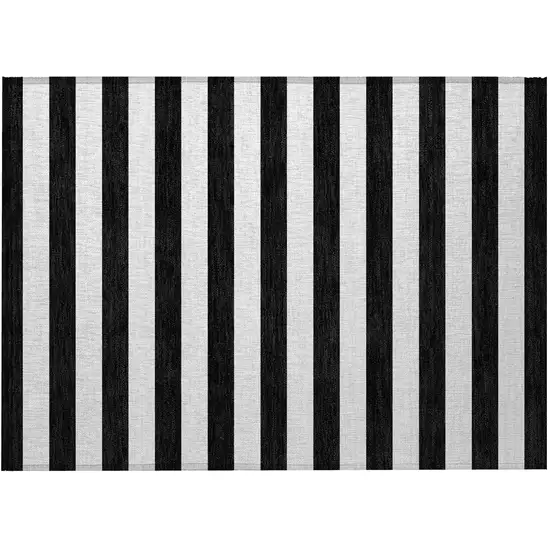 Black and White Striped Washable Indoor Outdoor Area Rug Photo 6