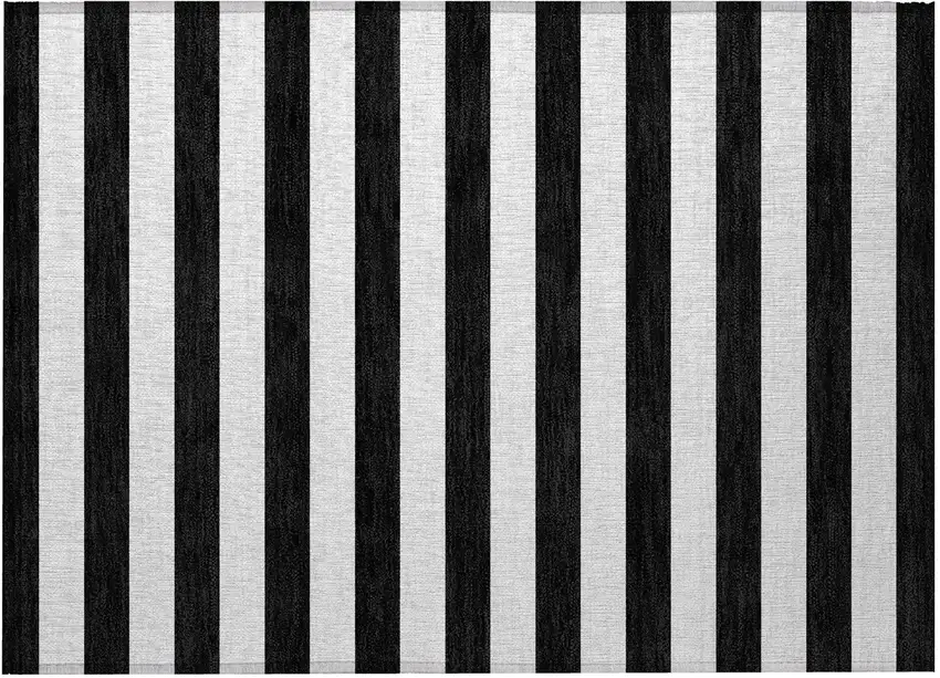 Black and White Striped Washable Indoor Outdoor Area Rug Photo 6