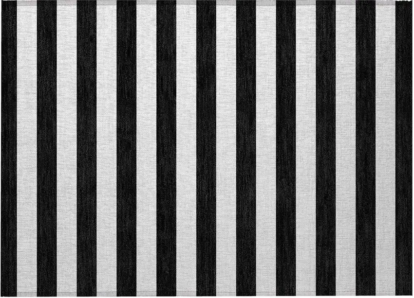Black and White Striped Washable Indoor Outdoor Area Rug Photo 6