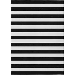 Photo of Black and White Striped Washable Non Skid Indoor Outdoor Area Rug