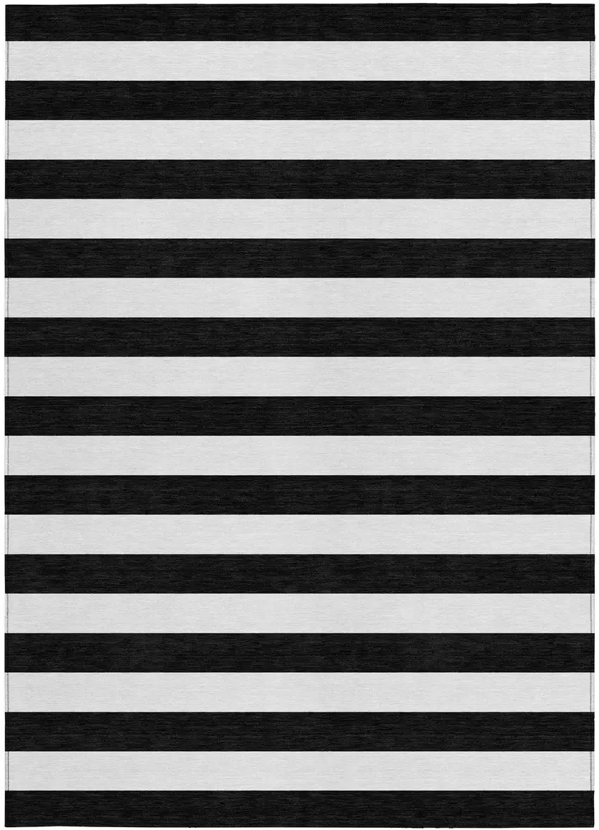 Black and White Striped Washable Non Skid Indoor Outdoor Area Rug Photo 4