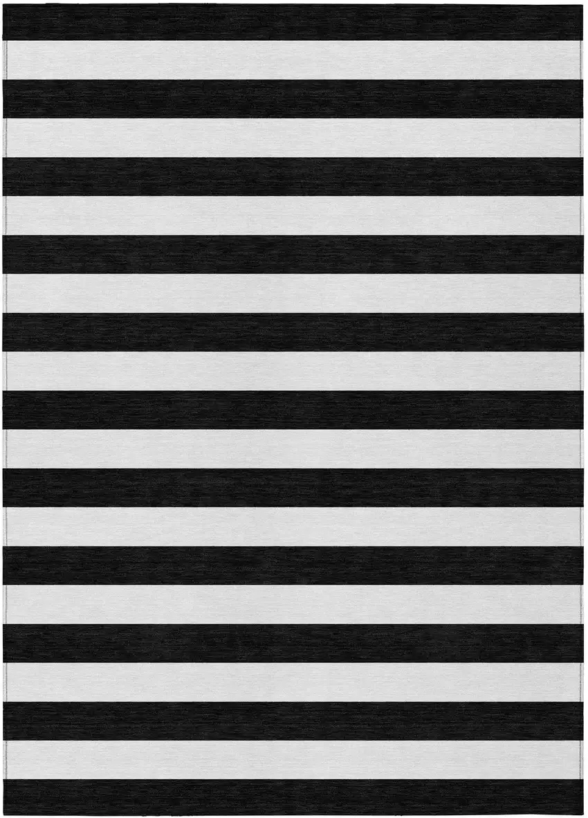 Black and White Striped Washable Non Skid Indoor Outdoor Area Rug Photo 2