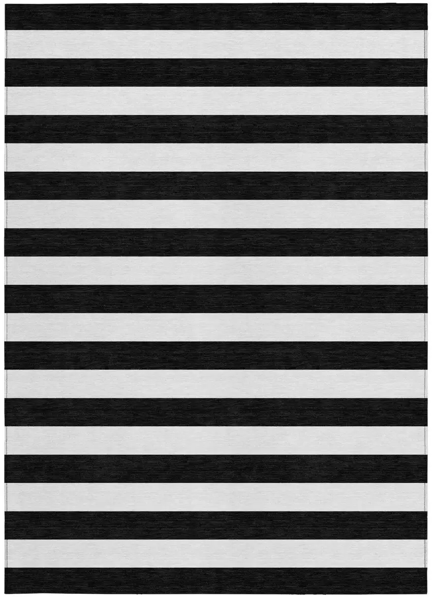 Black and White Striped Washable Non Skid Indoor Outdoor Area Rug Photo 5