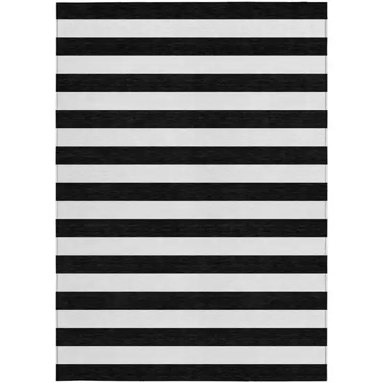 Black and White Striped Washable Non Skid Indoor Outdoor Area Rug Photo 4