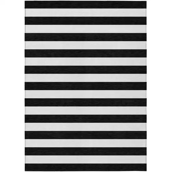 Black and White Striped Washable Non Skid Indoor Outdoor Area Rug Photo 2