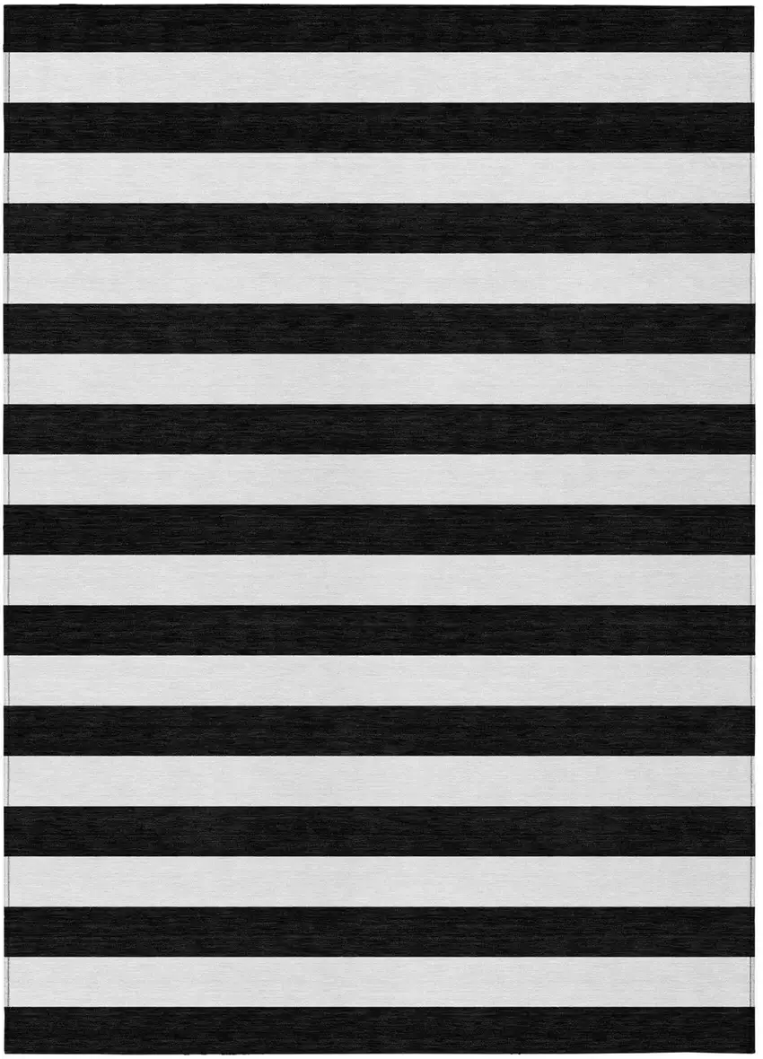 Black and White Striped Washable Non Skid Indoor Outdoor Area Rug Photo 2