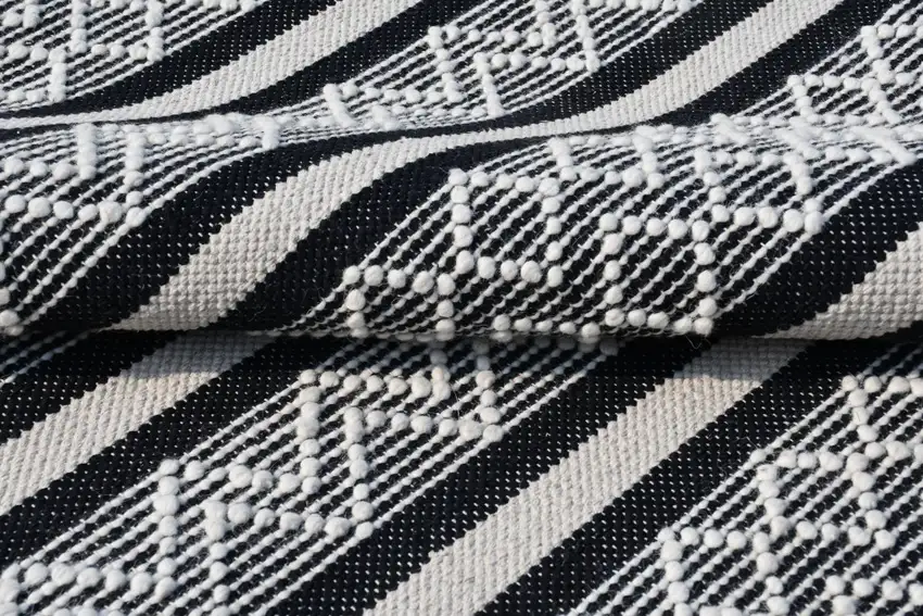 Black and White Wool Geometric Stripe Hand Loomed Area Rug Photo 6