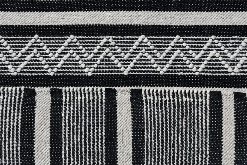 Black and White Wool Geometric Stripe Hand Loomed Area Rug Photo 5