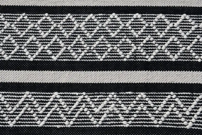 Black and White Wool Geometric Stripe Hand Loomed Area Rug Photo 4
