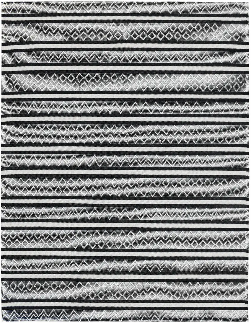 Black and White Wool Geometric Stripe Hand Loomed Area Rug Photo 2