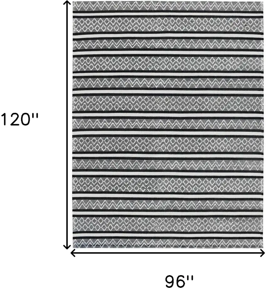 Black and White Wool Geometric Stripe Hand Loomed Area Rug Photo 3