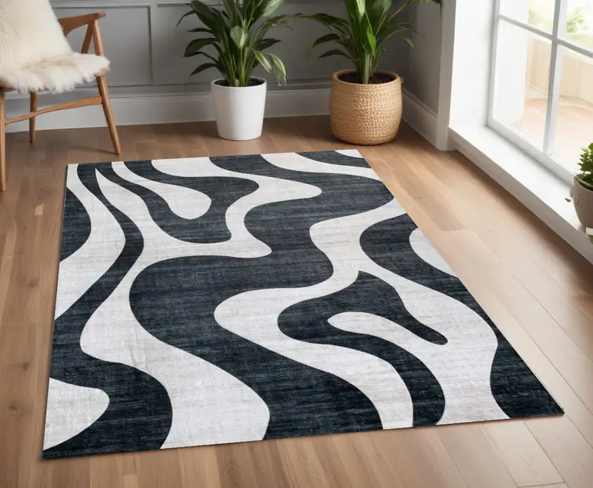 Black and White Zebra Print Area Rug Photo 4