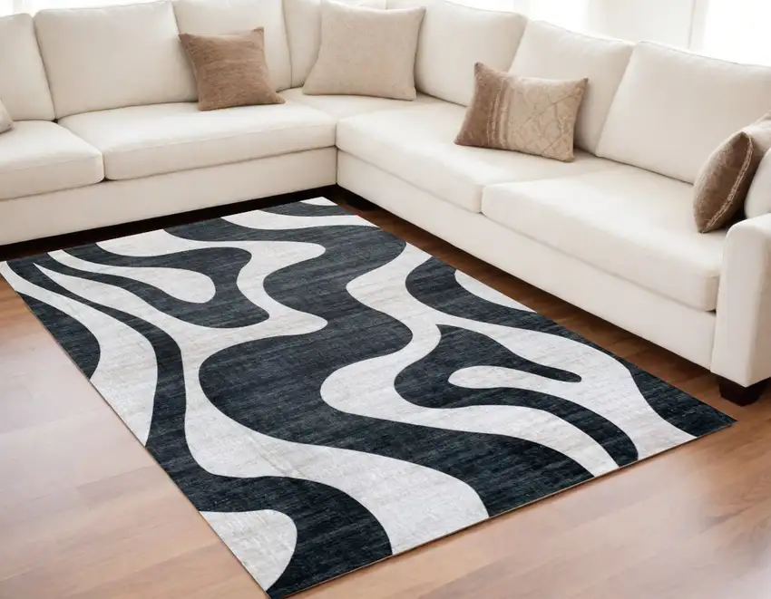 Black and White Zebra Print Area Rug Photo 5