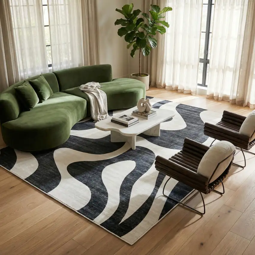 Black and White Zebra Print Area Rug Photo 6